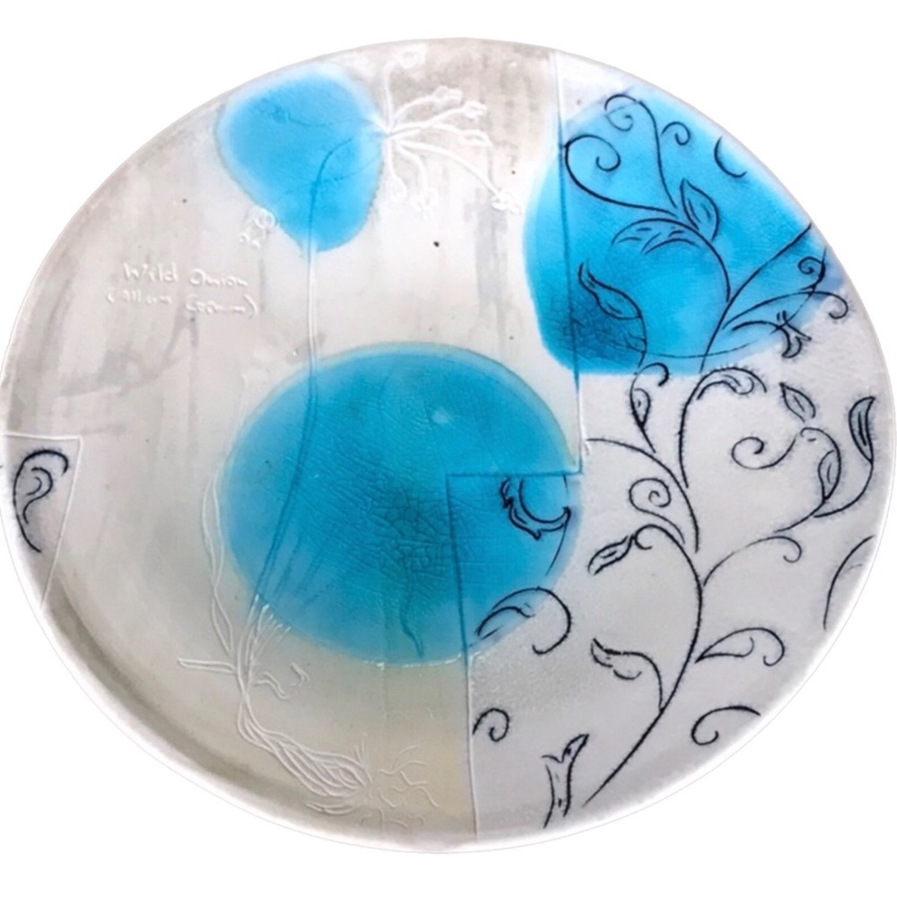 Original Art Pottery Ceramic MixedMedia Platter 11” Special Plate OOAK Platter